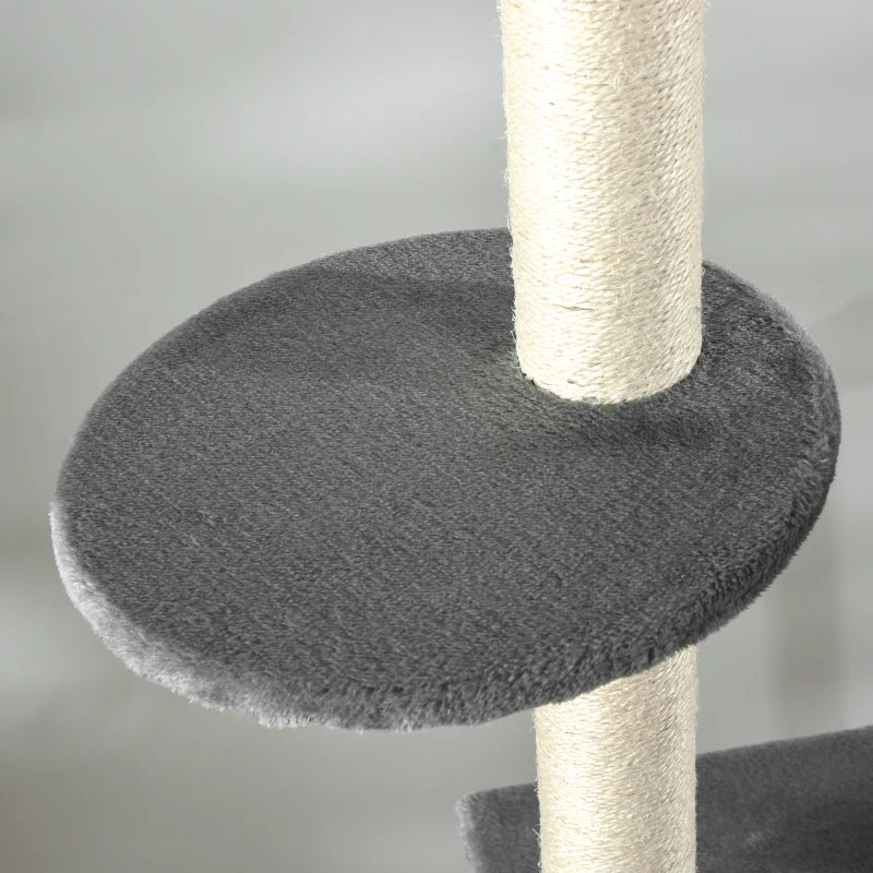 270cm Cat Tree for Indoor Cats - Floor to Ceiling Scratching Post with Hammock & Hanging Ball - Grey Activity Center