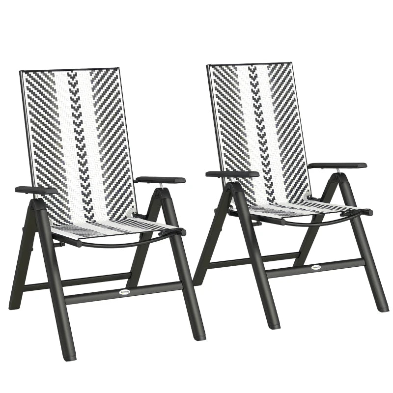 Set of 2 Grey Rattan Reclining Garden Chairs - Stylish Outdoor Seating for Patio, Deck, or Balcony