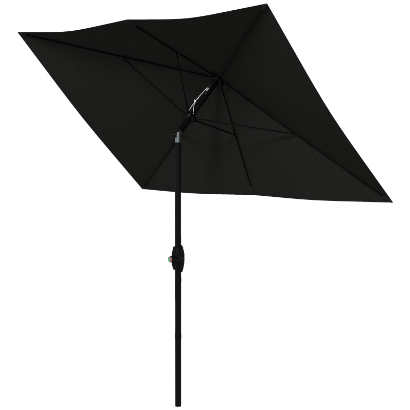 Black Rectangular Garden Parasol Umbrella, 2x3m, Crank Tilt, Aluminium Pole