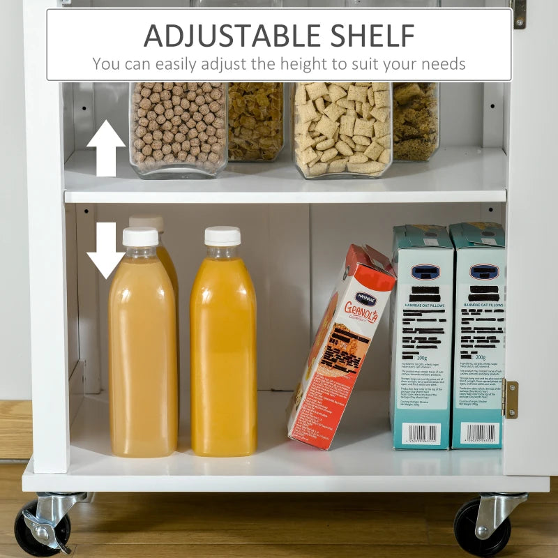 Stylish White Wooden Kitchen Cart Storage Trolley with Drawer, Cupboard & Towel Rail - Perfect for Organizing Your Kitchen