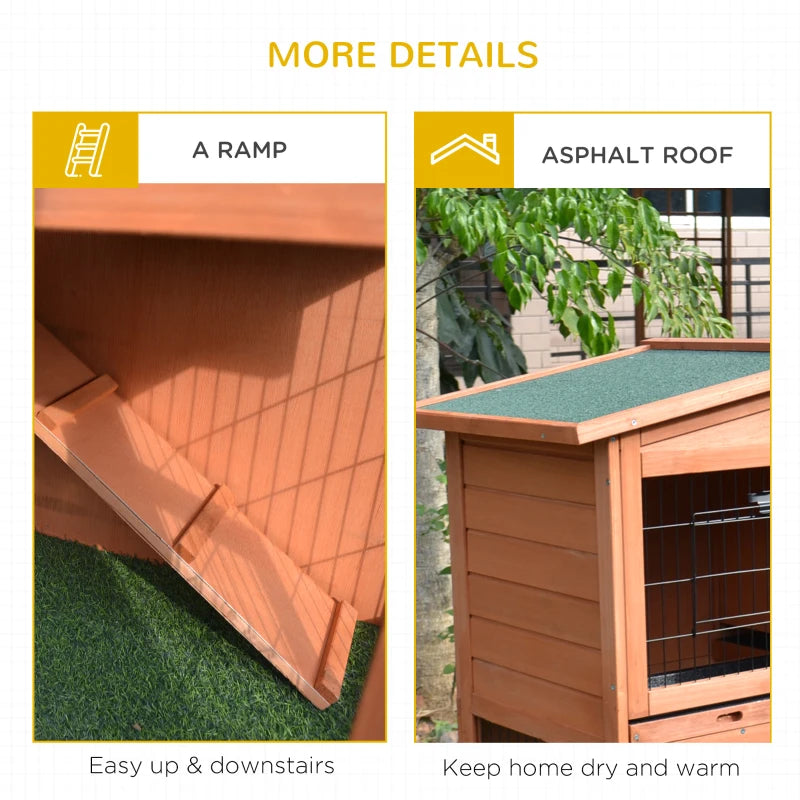 Outdoor Rabbit Hutch & Guinea Pig Cage - 2-Tier Bunny Home with No-Leak Tray, 100.5 x 55 x 101 cm