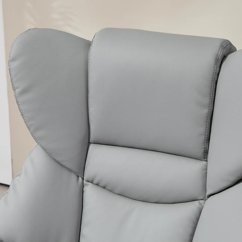 Faux Leather Recliner Chair with Footstool - Swivel Upholstered Armchair with Adjustable Backrest and Solid Wood Base in Light Grey