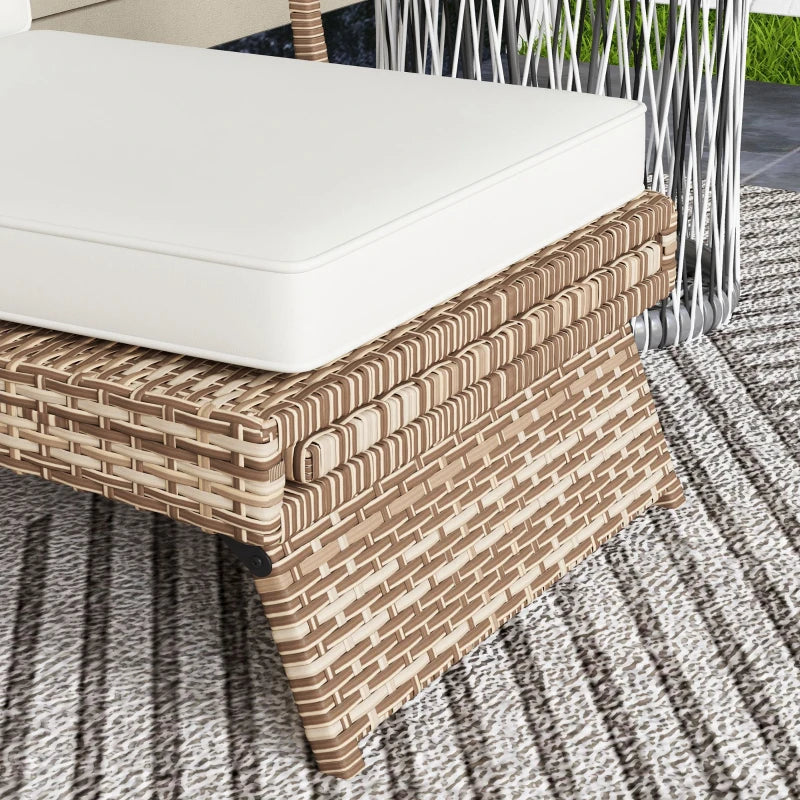 Adjustable Rattan Lounger - White/Brown