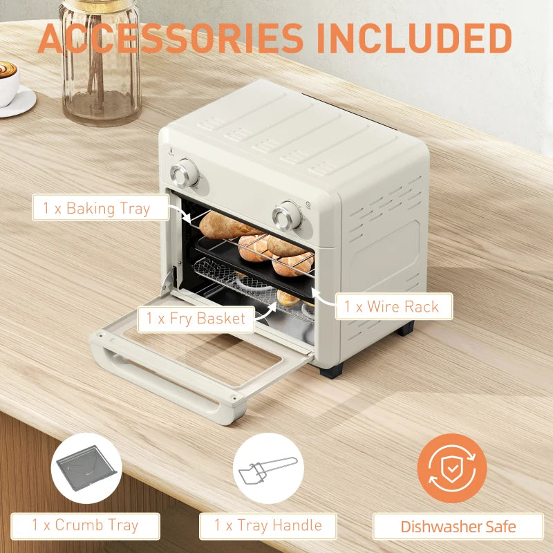 10L Cream White Air Fryer Oven - Oil Free Cooking, Grill, Roast & Bake, 1000W, Adjustable Temp & Timer, Dishwasher Safe