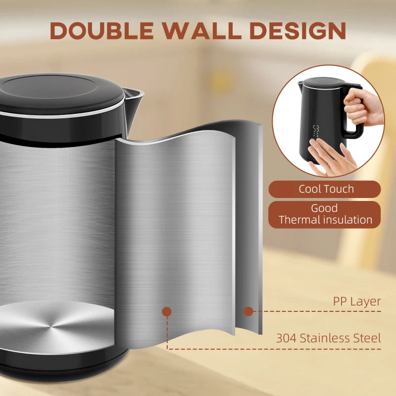 Polished Black Stainless Steel Kettle and Toaster Set - Stylish Kitchen Appliances for Modern Homes