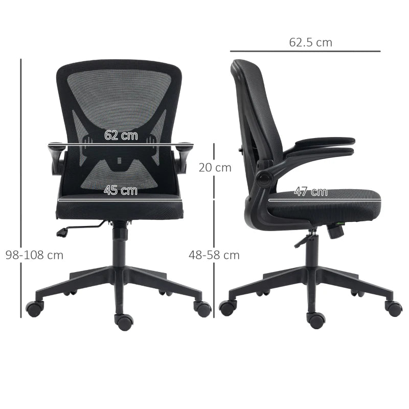 Vinsetto Ergonomic Mesh Back Office Chair with Flip-Up Arms - Adjustable Height, Comfortable Black Desk Chair for Home & Office