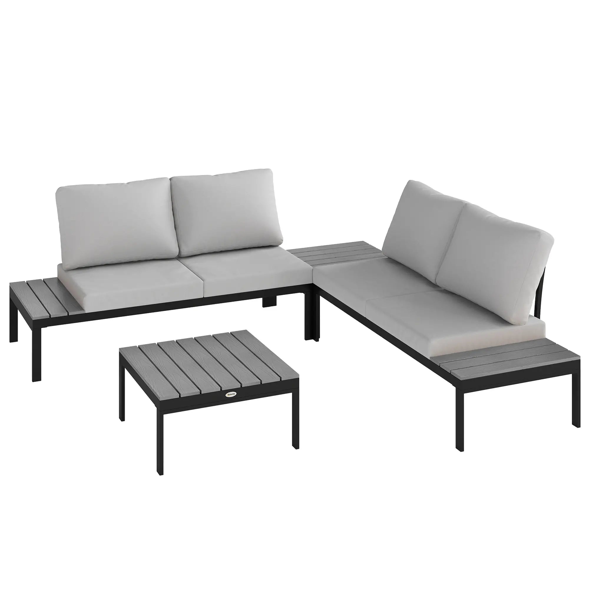 Grey Four-Piece Garden Corner Sofa Set with 2 Loveseats and 2 Coffee Tables