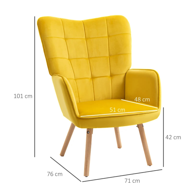 Stylish Velvet-Touch Tufted Wingback Armchair Set of 2 for Modern Lounge and Leisure Spaces in Yellow