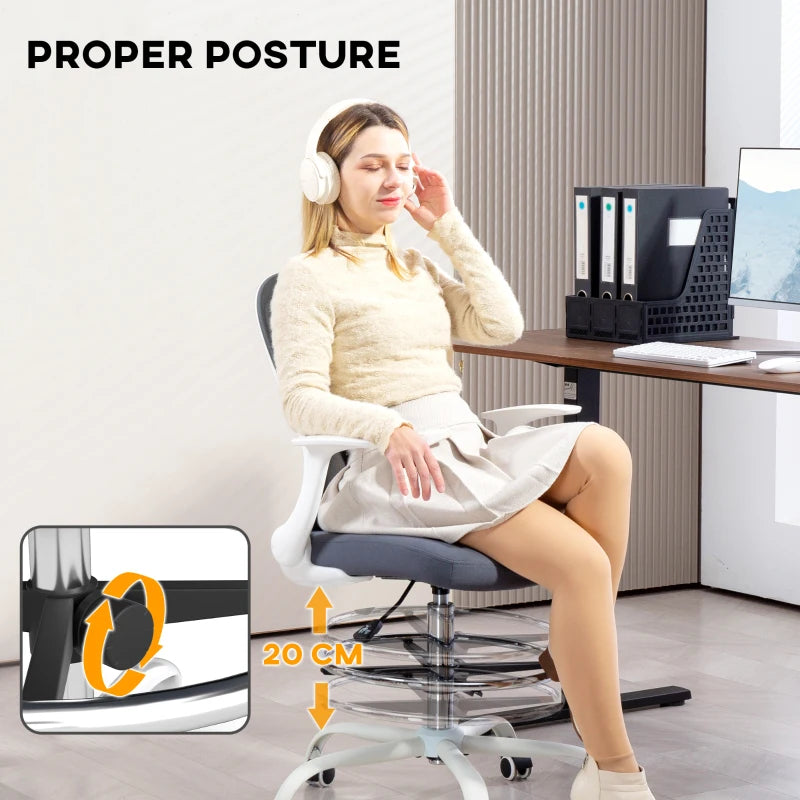 Adjustable Grey Draughtsman Chair with Footrest | 99-119 cm Height | Ergonomic Design for Comfort and Support