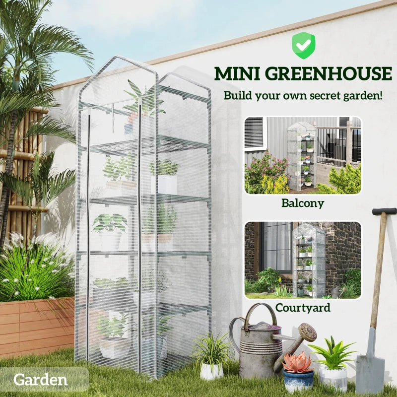 193cm White Five Shelf Mini Greenhouse - Indoor/Outdoor Plant Storage