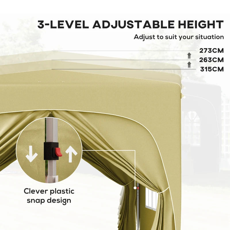 3 x 3m Pop-Up Gazebo with Accessories - Sand Colour