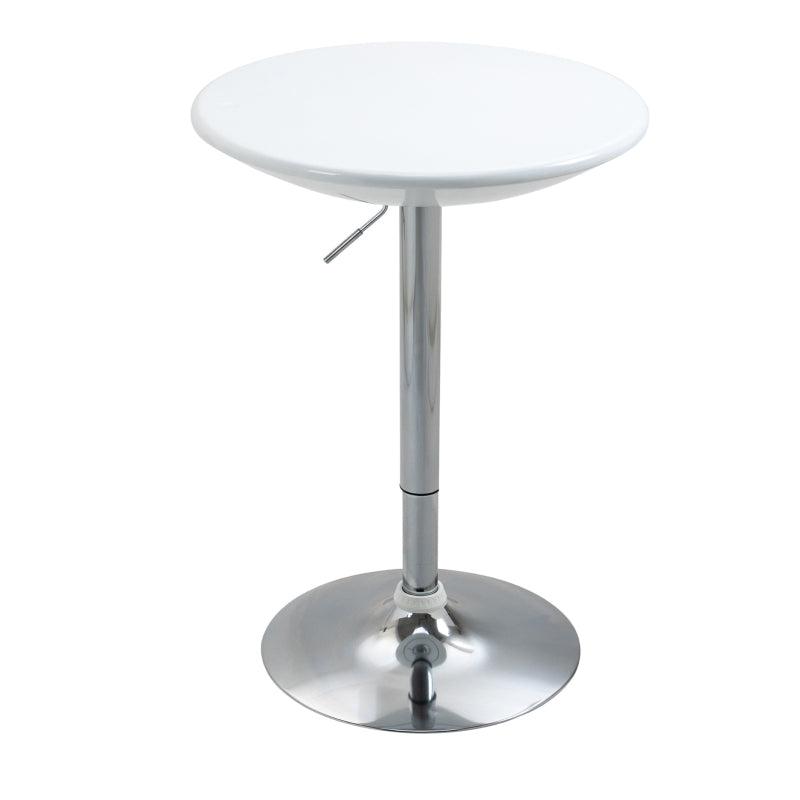Modern Adjustable Height Round Bar Table - Swivel Bistro Desk with White Painted Top & Silver Steel Legs for Home Pub
