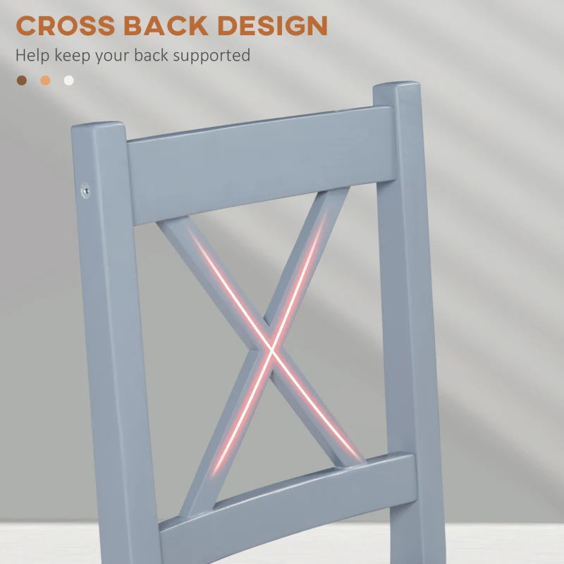 Set of 2 Grey Pine Wood Dining Chairs with Cross Back Design - Solid Kitchen & Living Room Seating