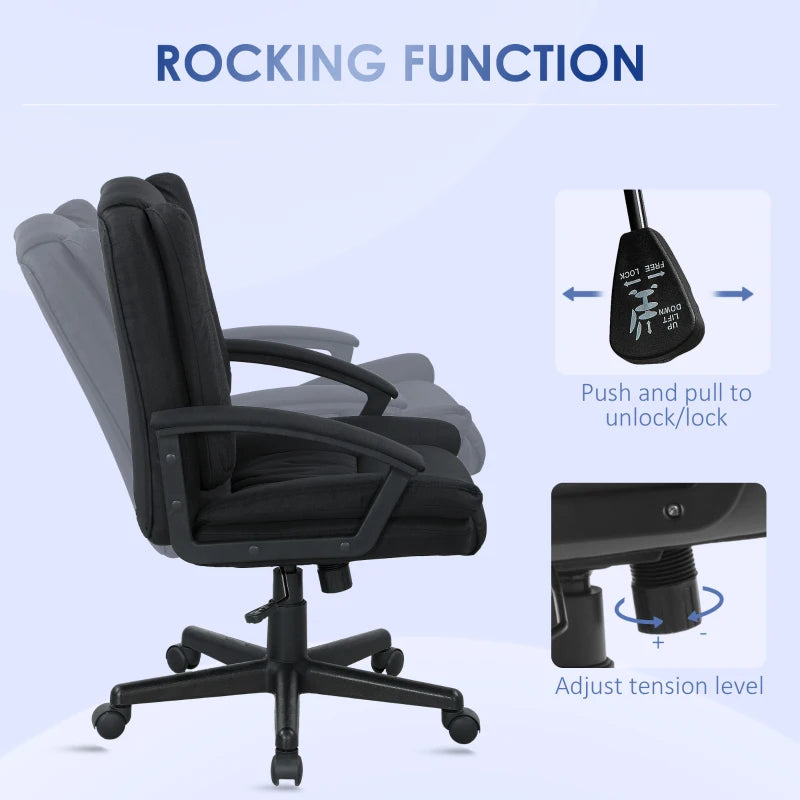 Stylish Black Linen-Look Padded Office Chair for Comfort and Support - Perfect for Home or Office Use