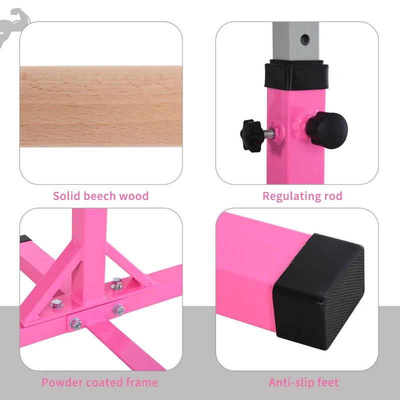 Height Adjustable Gymnastics Horizontal Bar for Kids Junior Fitness Equipment Pink