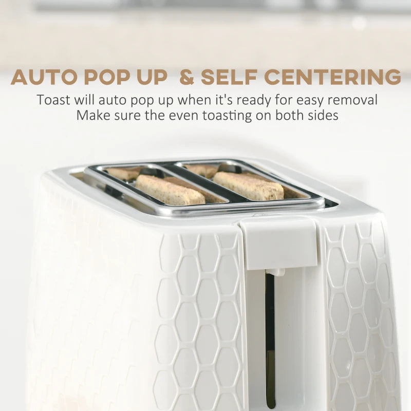 1.7L 3000W Fast Boil Kettle & 2 Slice Toaster Set - Auto Shut Off, Browning Controls, Stylish White Finish