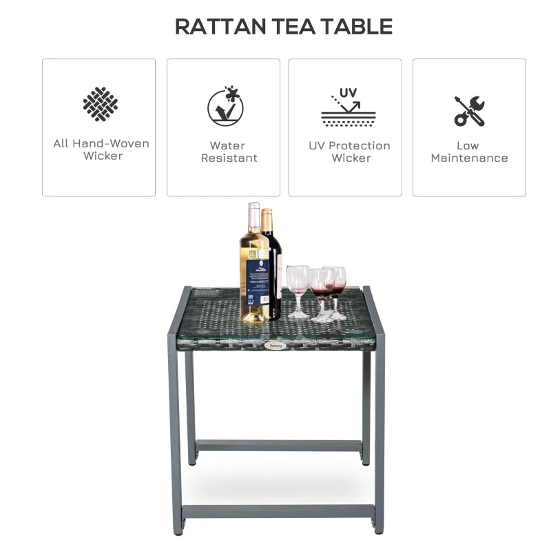 Grey Rattan Outdoor Patio Side Table With Metal Frame