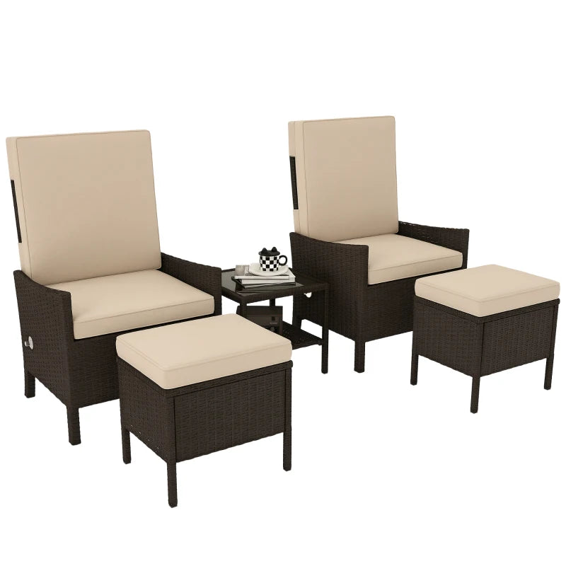 5 Piece Rattan Garden Furniture Set with Sofa Armchairs Footstools and Coffee Table