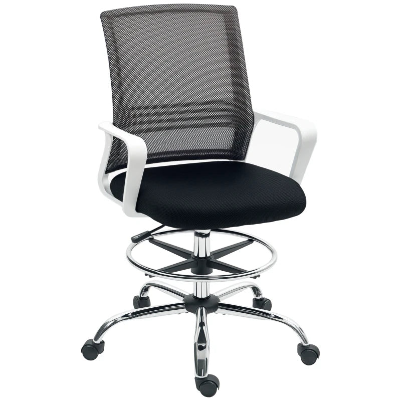 Ergonomic Draughtsman Chair - Mesh Drafting Office Chair with Lumbar Support & Adjustable Foot Ring - Black