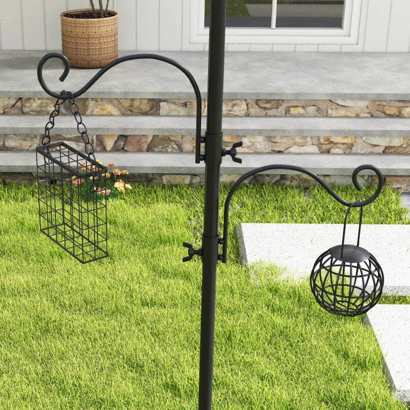 Premium Bird Feeding Station Kit - 6 Hook Wild Bird Feeder Pole with 4 Hanging Feeders for Garden & Outdoor Use - Black