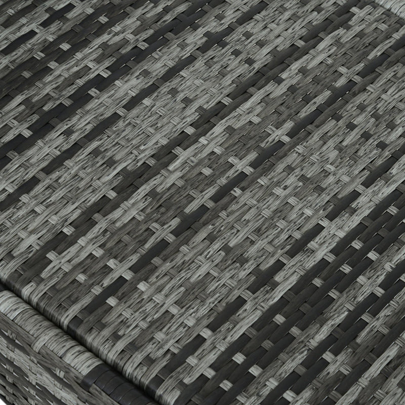 Grey Rattan Sun Lounger with Adjustable Headrest and Blue Cushion