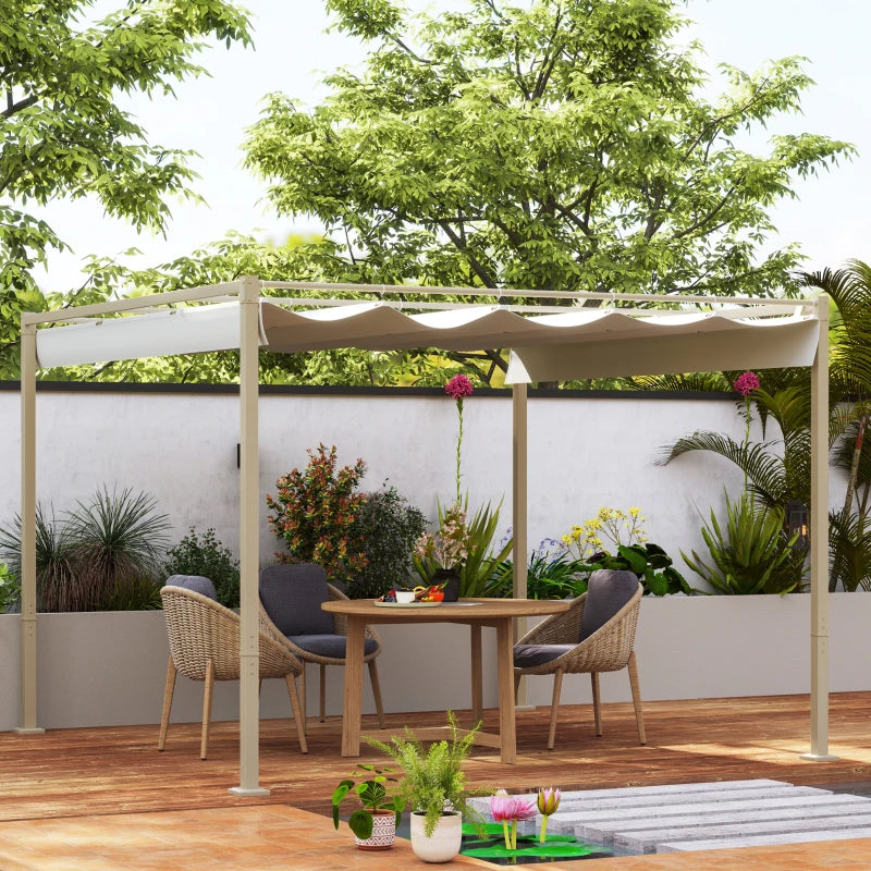 3x3m Retractable Pergola with Sun Shade Canopy, UPF30+, Khaki
