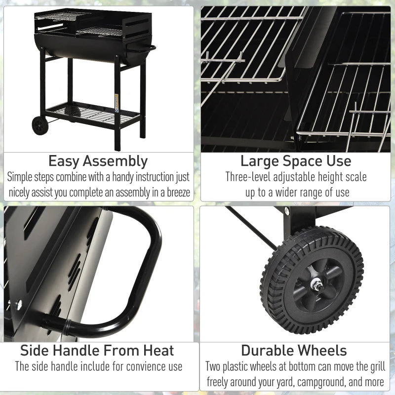 Black Steel Charcoal BBQ with Wheels