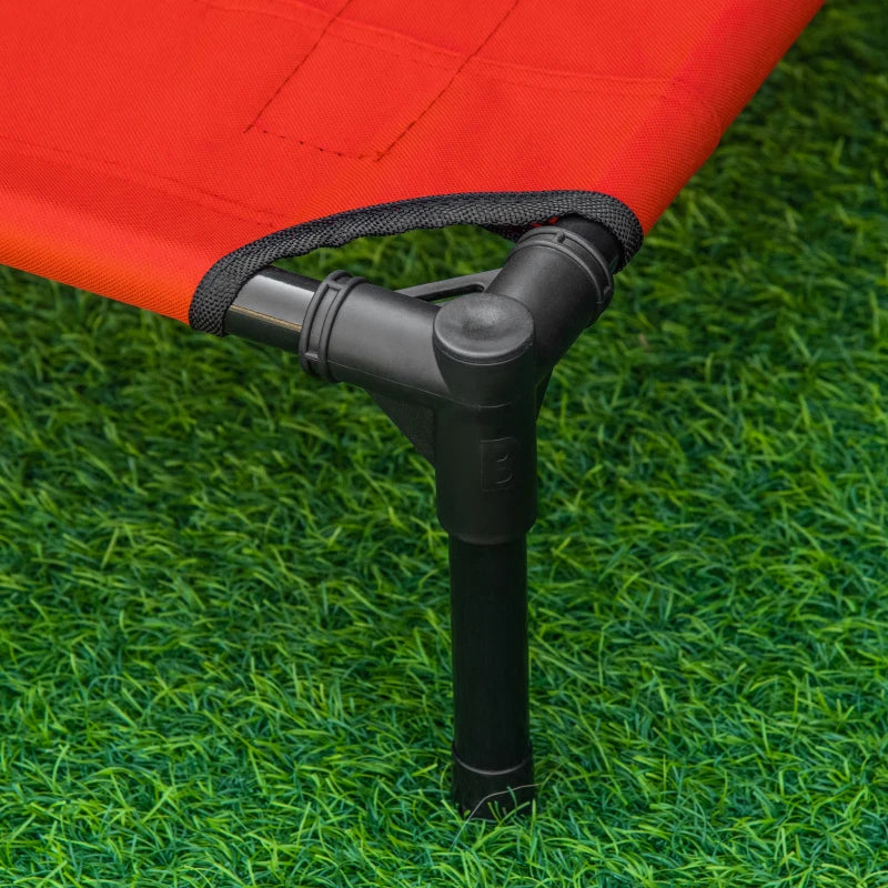Elevated Dog Bed for Cats & Dogs - Portable Camping Pet Bed with Metal Frame - Black & Red (Small)
