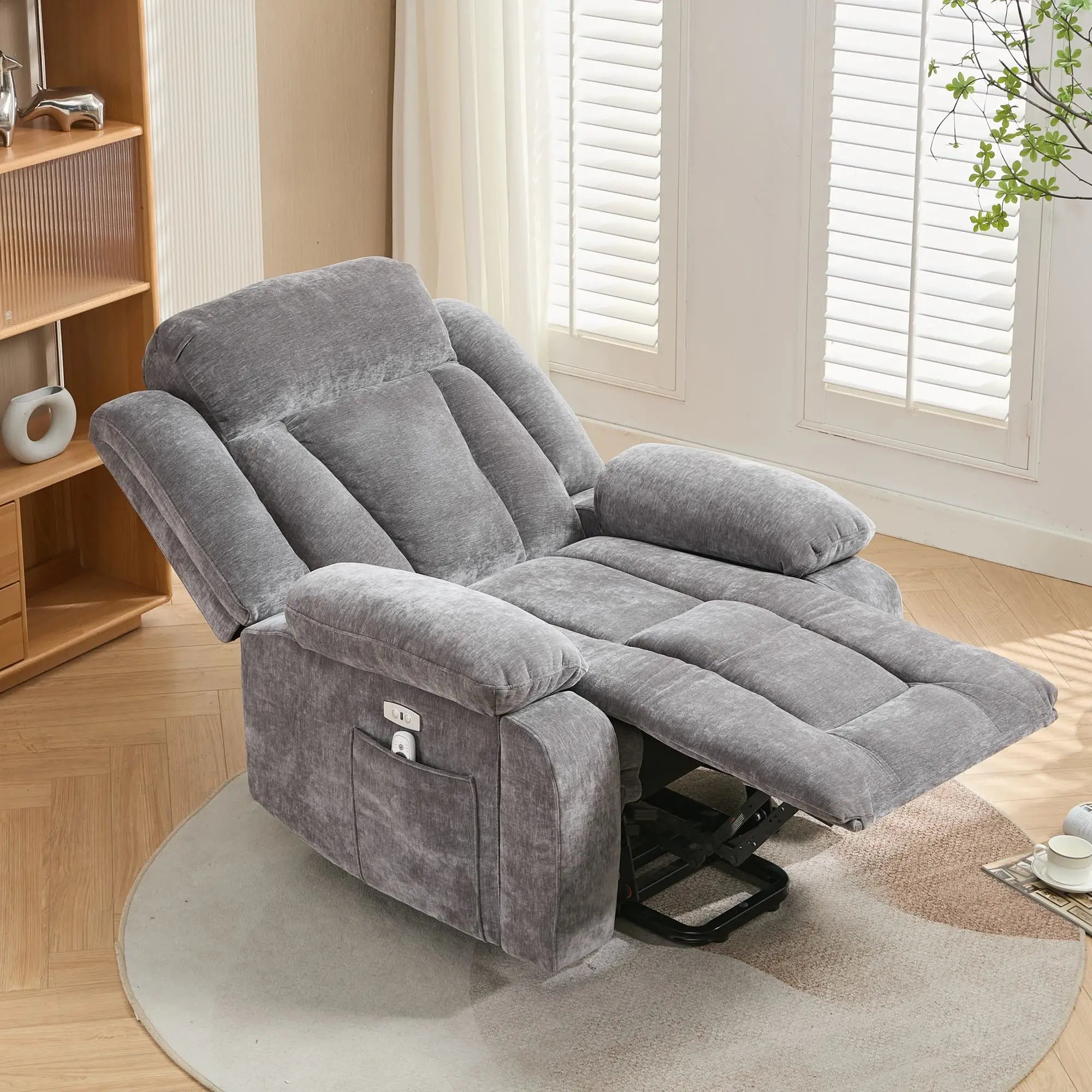 RelaxMax ProLift Electric Recliner – Heated Massage Chair with USB Ports, Storage Pocket & Easy Assembly, 95×94×107 cm, Grey