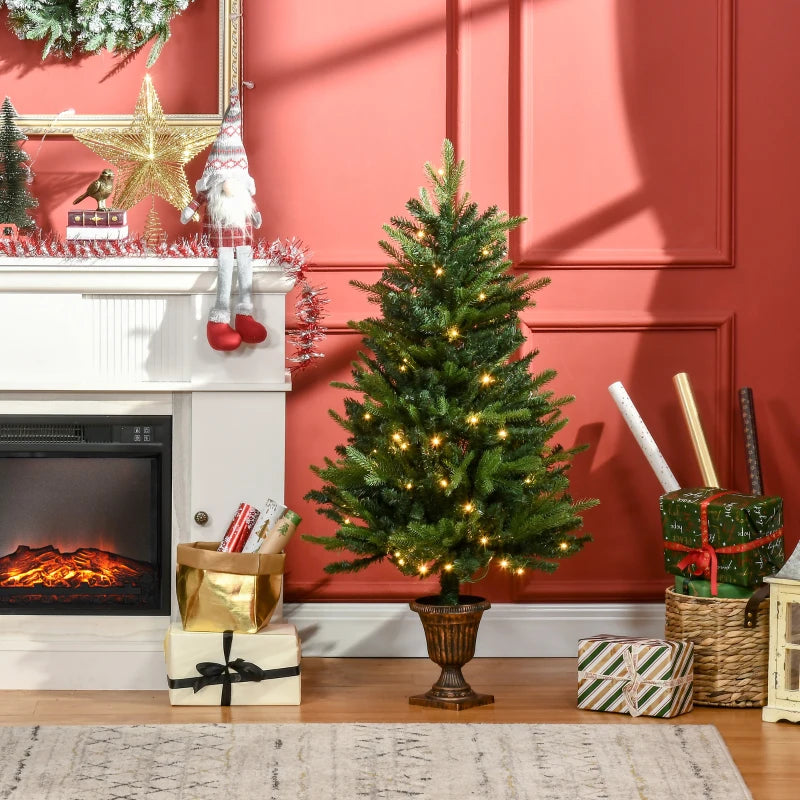 1.2m Pre-Lit Christmas Tree Entrance Décor - 4ft Xmas Tree with 750 Tips & 80 LED Lights in Vase Base
