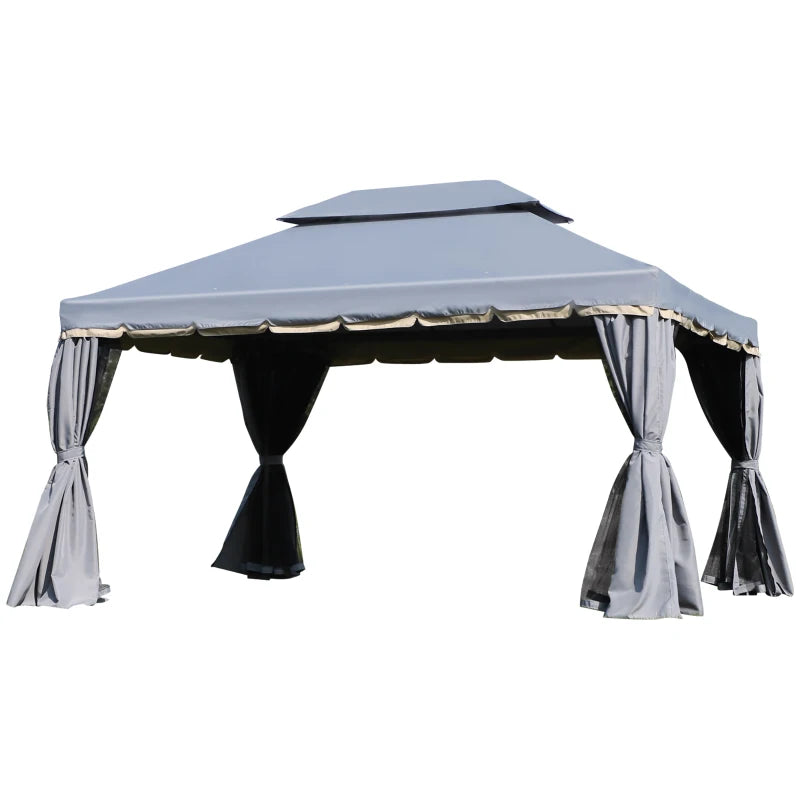 Aluminium 3x4m Garden Gazebo Canopy Shelter with Nets and Curtains for Outdoor Parties Grey