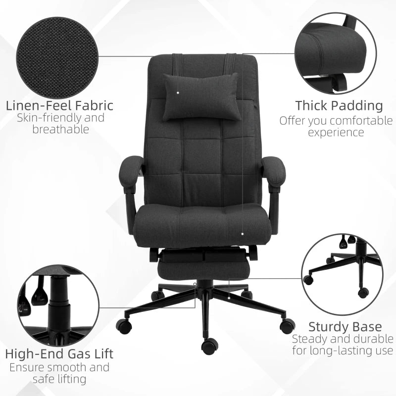 Vinsetto Ergonomic Office Desk Chair with Footrest & Headrest, Reclining Backrest, Swivel Wheels - Black Home Office Comfort