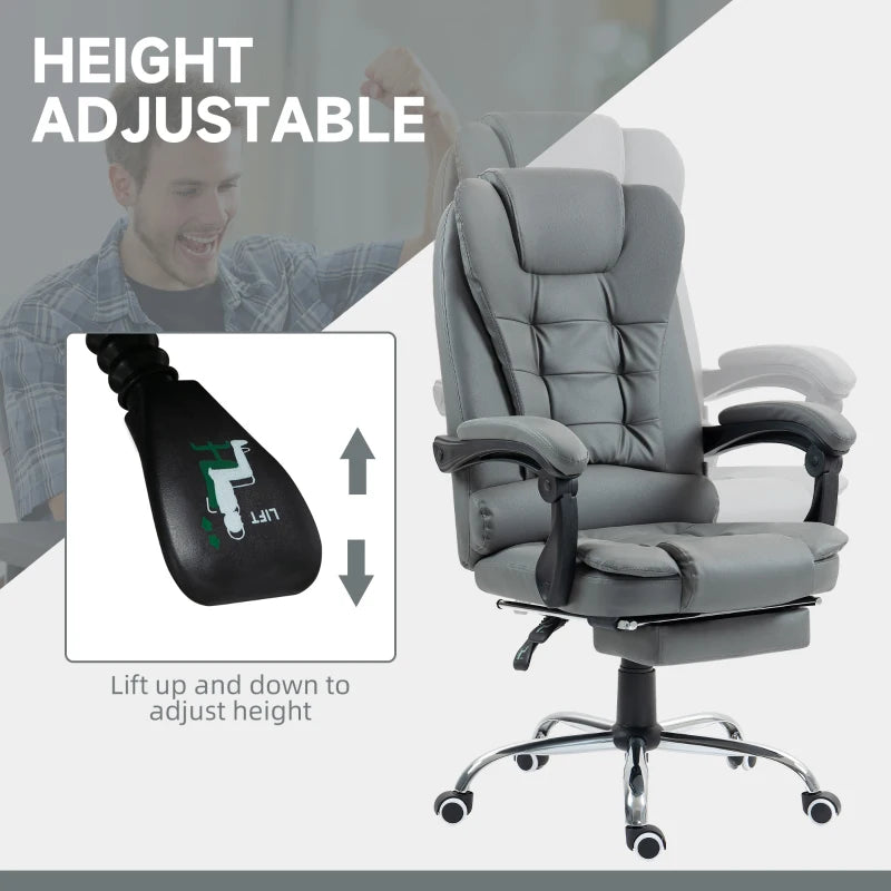 Executive Office Chair with Swivel Wheels, Reclining Backrest & Retractable Footrest - Stylish Grey Home Office Seating