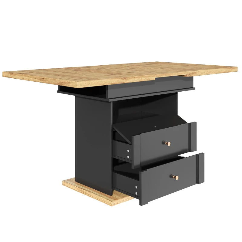 Telescopic Foldable Kitchen Table for 4-6 People with Soft-Close, Hidden Storage, 110x80x75 cm, Black & Natural Finish
