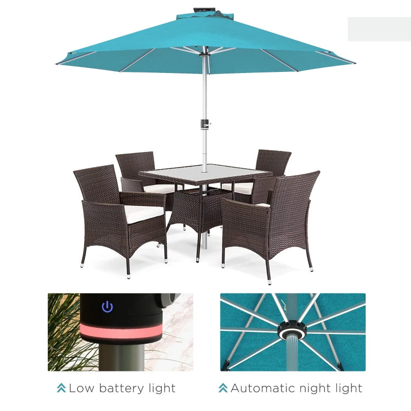 Blue 3m Solar LED Patio Umbrella