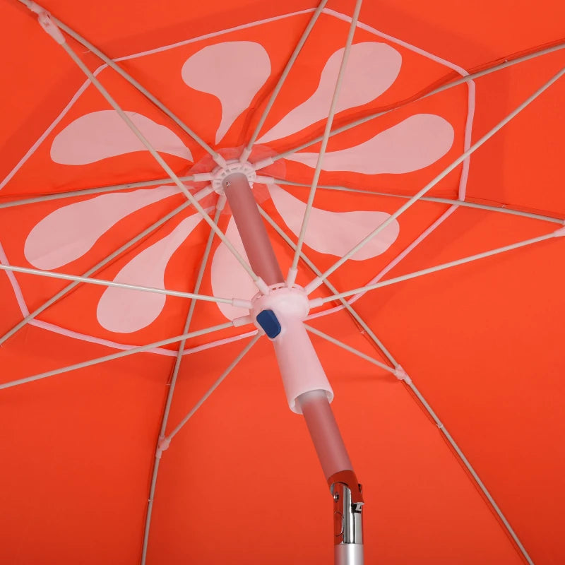 Orange Beach Umbrella with Tilt and Adjustable Height, Portable Sunshade Shelter