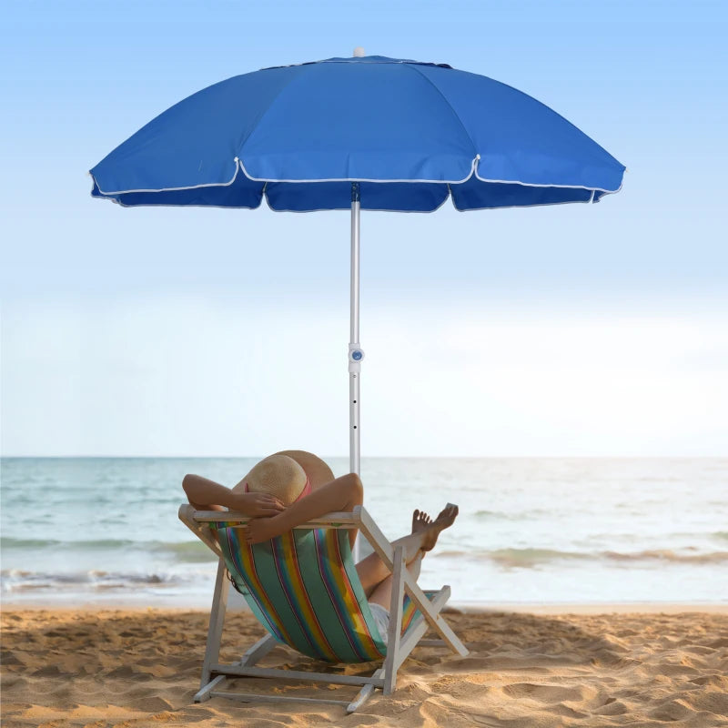 Blue Portable Beach Umbrella with Tilt and Adjustable Height
