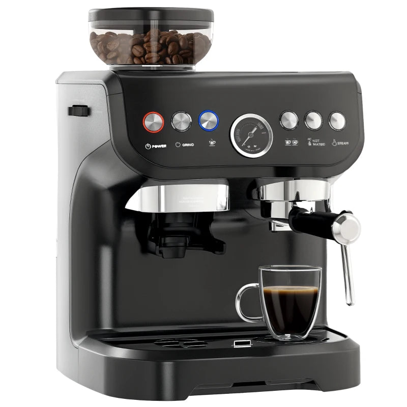Premium 15 Bar Coffee Machine with Adjustable Grind, Steamer & Complete Accessories for Perfect Espresso at Home