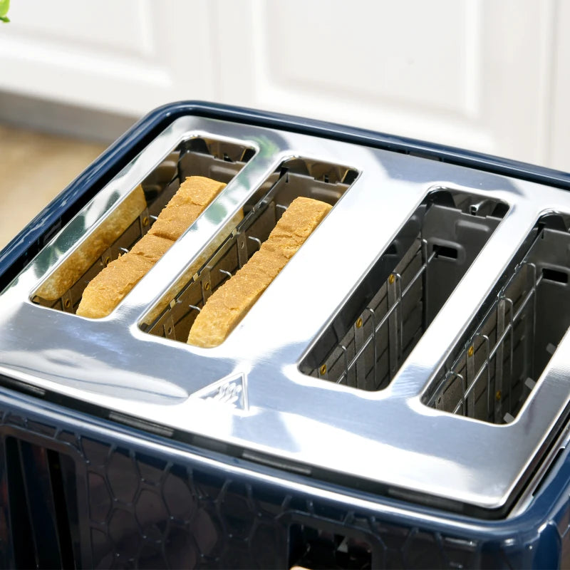 Blue Kettle and Toaster Set - 1.7L Fast Boil Jug Kettle & 4 Slice Toaster with 7 Browning Levels, UK Thermostat