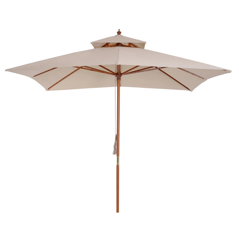 Beige Double Tier 3x3m Patio Garden Umbrella Sunshade Canopy