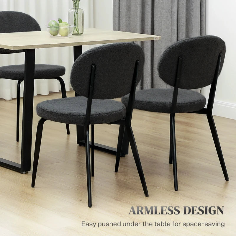 Set of 4 Modern Black Boucle Dining Chairs - Stylish Upholstered Seating for Dining Room or Kitchen