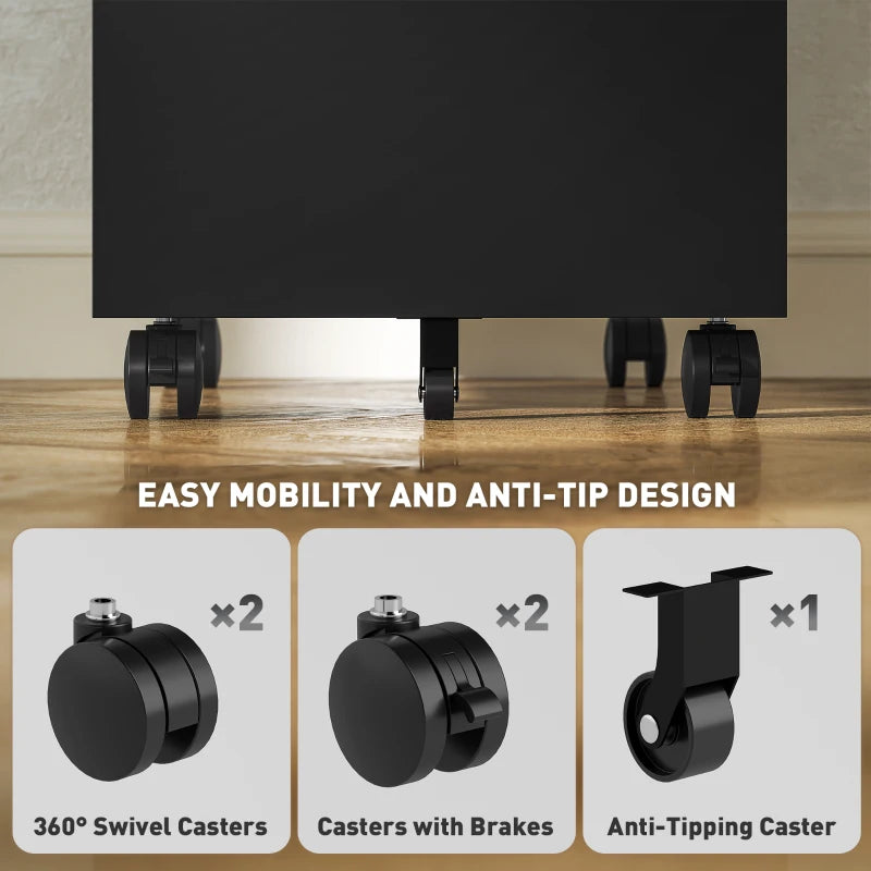 Vinsetto Black 3-Drawer Steel Filing Cabinet with Lock & Wheels - Secure Storage Solution for Home & Office