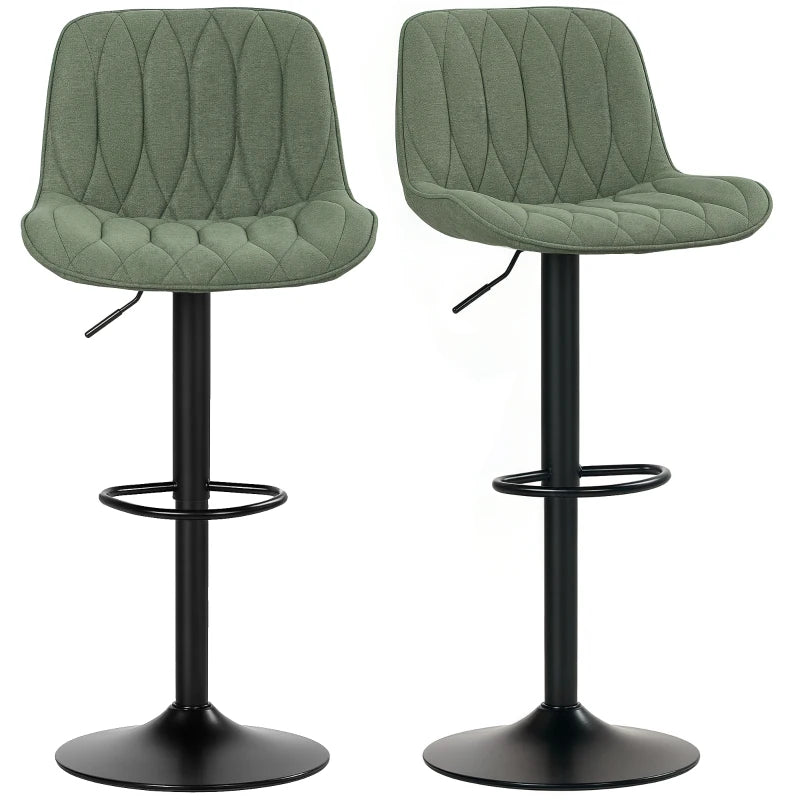 Adjustable Green Linen Breakfast Bar Stools Set of 2 | 60-80cm Height | Stylish & Comfortable Seating