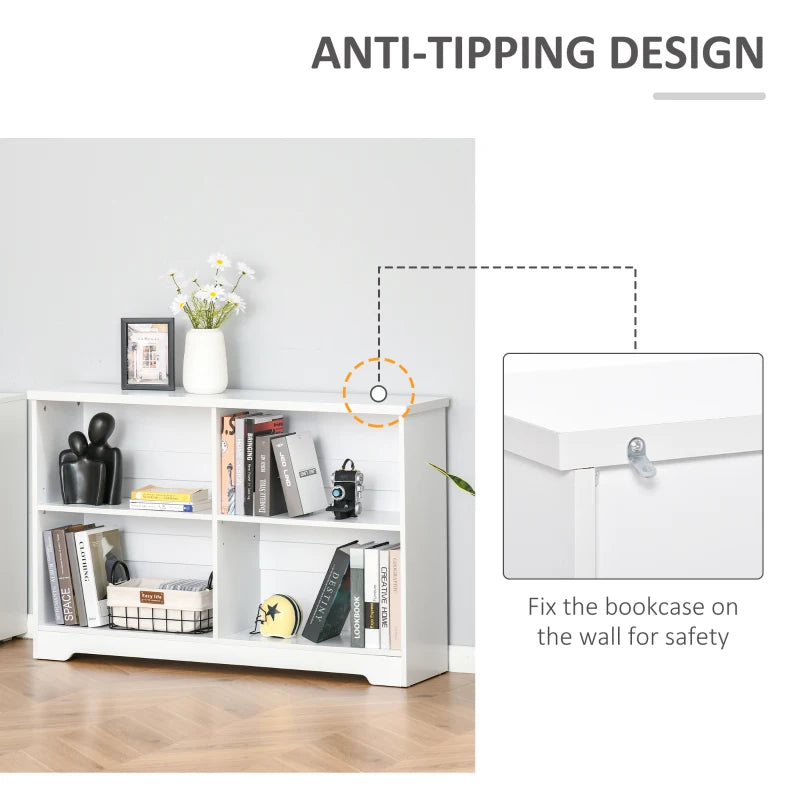 Stylish 2-Tier Wooden Cube Bookcase - Freestanding Open Storage Shelving Unit for Home Office & Living Room, White, 118x29x76cm