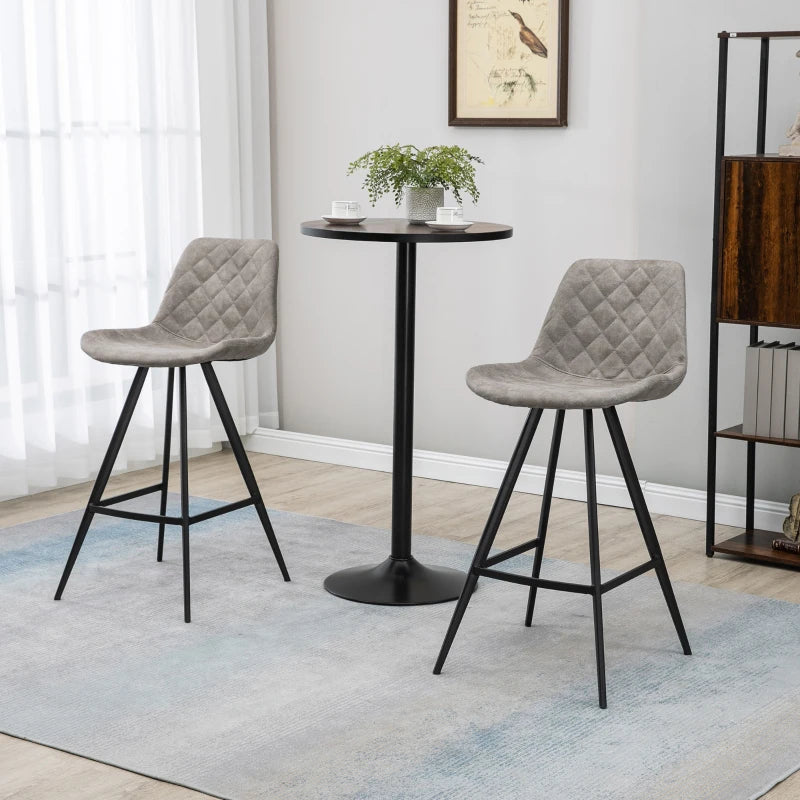 Set of 2 Vintage Microfiber Bar Stools - Comfortable Tub Seats with Steel Frame & Footrest - Stylish Grey for Home & Cafe