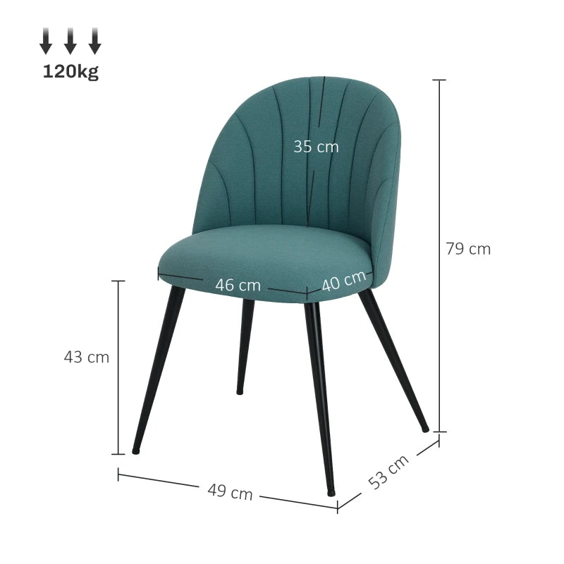 Modern Green Dining Chairs Set of 2 - Upholstered Kitchen Chairs with Metal Legs, Shell Backrest & Padded Seat for Home