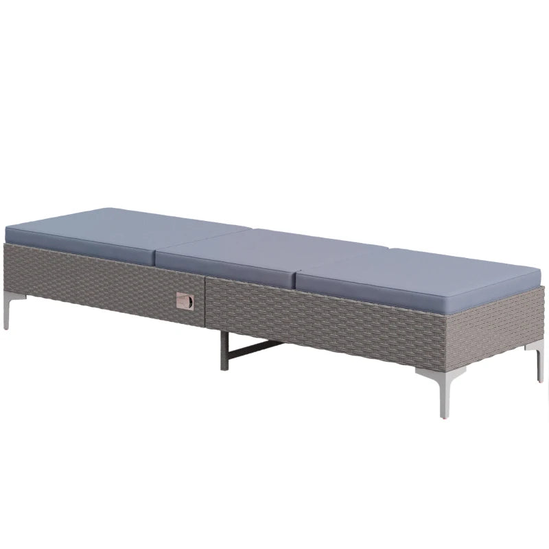 Dark Grey Rattan Sun Lounger with Adjustable Backrest & Washable Cushion for Patio & Garden