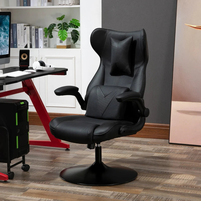Vinsetto Racing Style Video Game Chair with Lumbar Support, Swivel Base, Flip-up Armrests & Headrest - Black Home Office Chair