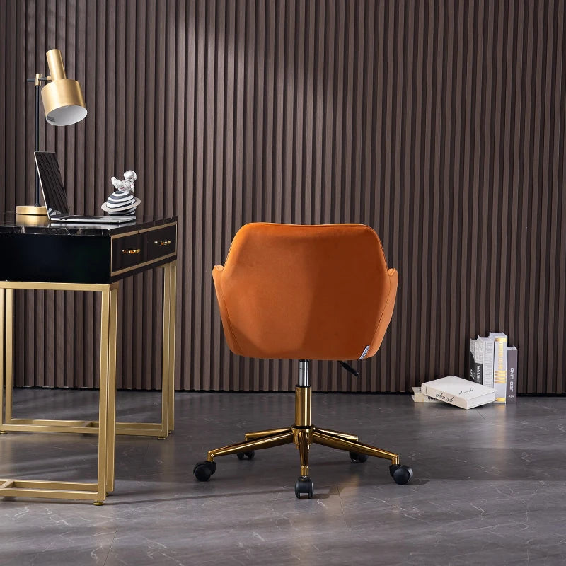 Velvet Adjustable Height Swivel Executive Office Chair with Gold Legs - Stylish Orange, 58x58x86 cm for Modern Offices