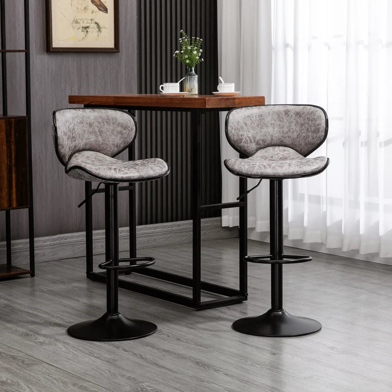 Adjustable Height Bar Stool Set of 2 - Grey Microfiber Swivel Armless Chairs for Kitchen & Dining